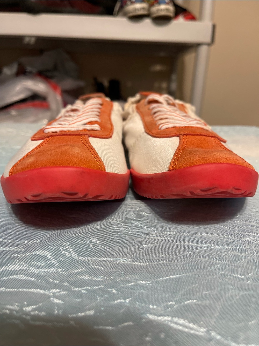 Coach White and Orange Suede Lace-Up Sneaker - Picture 4 of 8